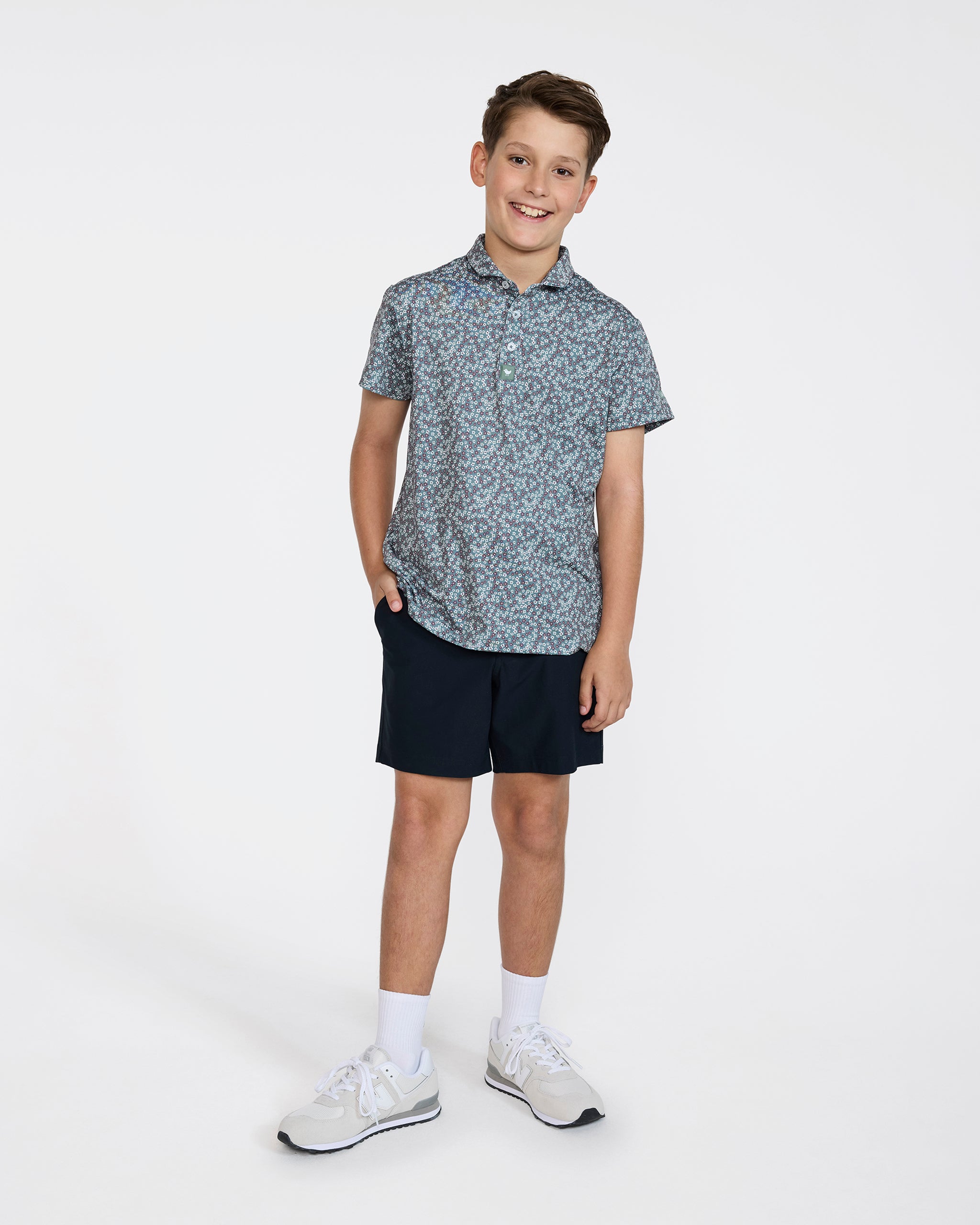 Youth Polo - Ditsy Down - Dark Forest-Youth Polo-Bad Birdie