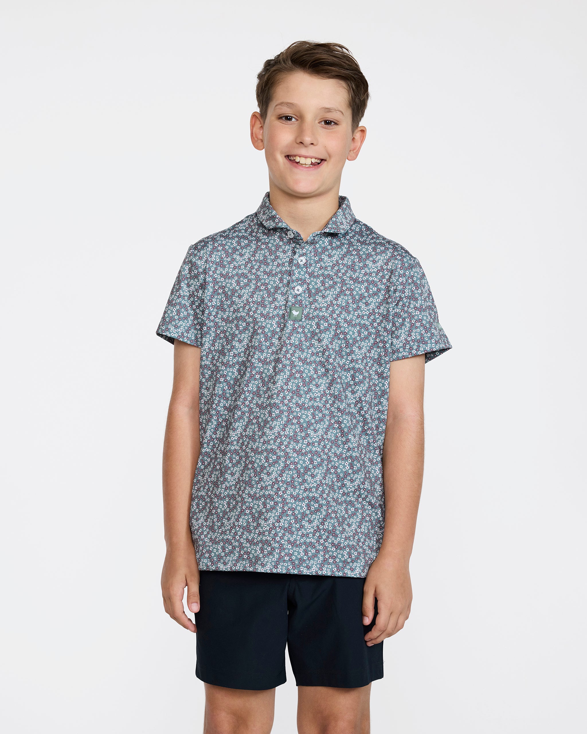 Youth Polo - Ditsy Down - Dark Forest-Youth Polo-Bad Birdie