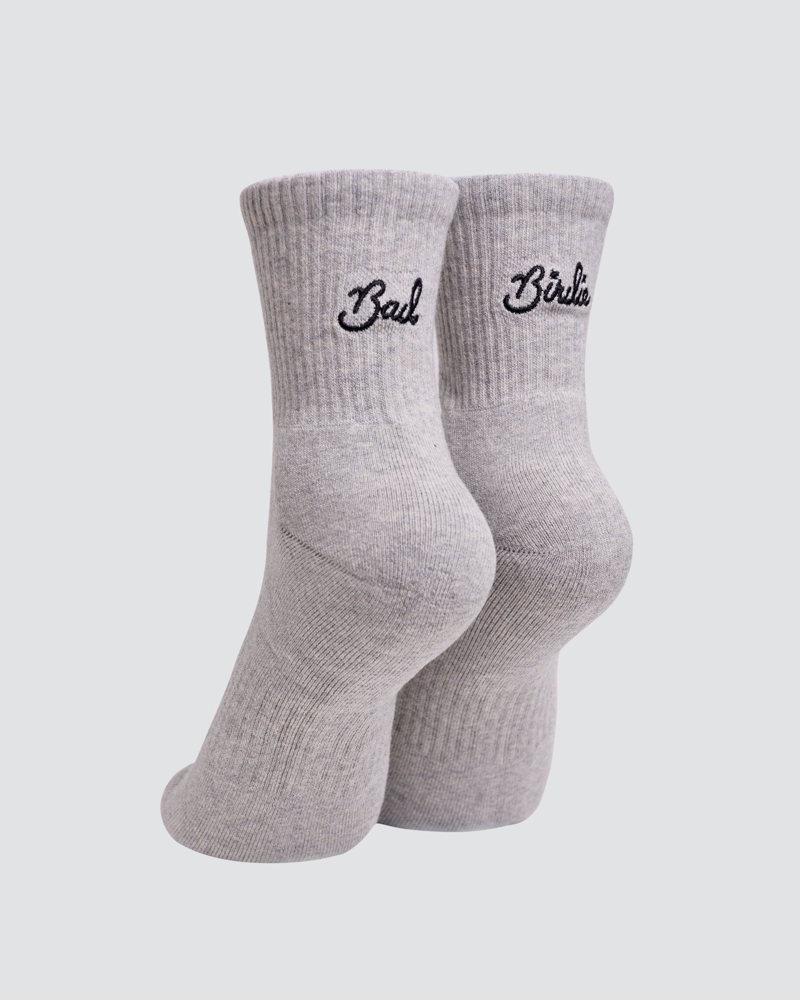 Script Mid Crew Socks - Heather Grey-Socks-Bad Birdie