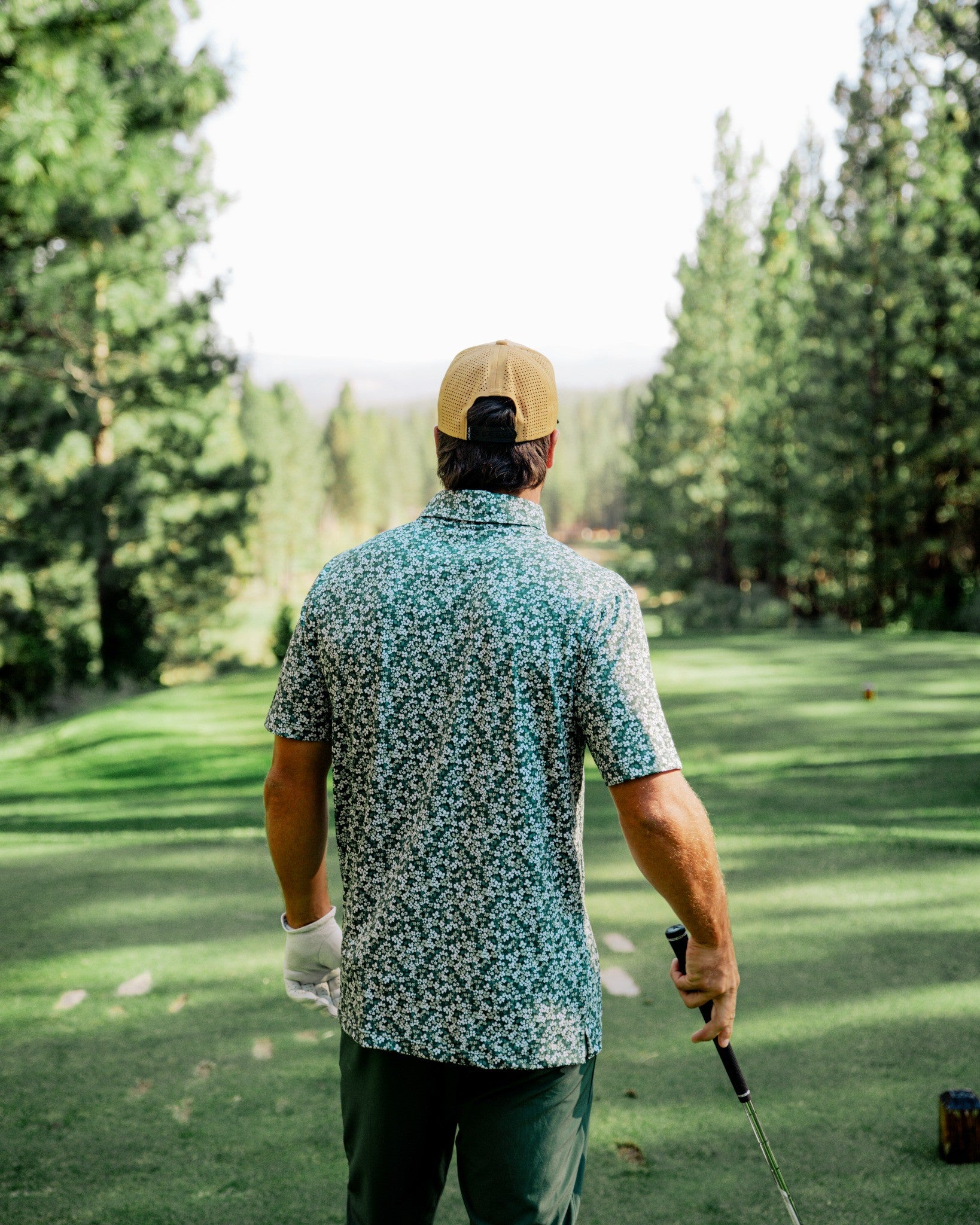 Green Micro Floral-Men's Polo-Bad Birdie-with-Micah-Morris