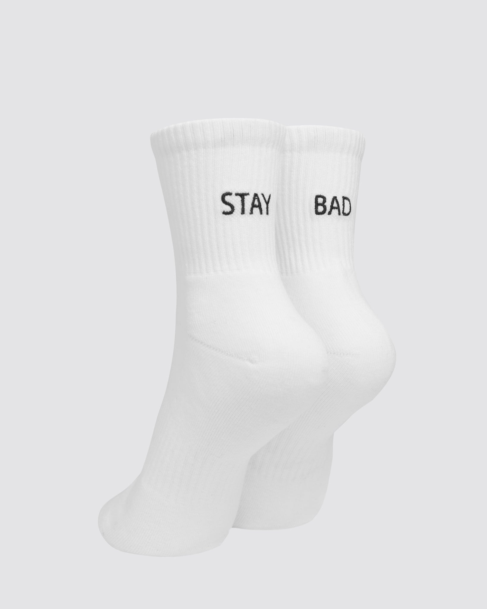 Stay Bad Mid Crew Socks - White-Socks-Bad Birdie
