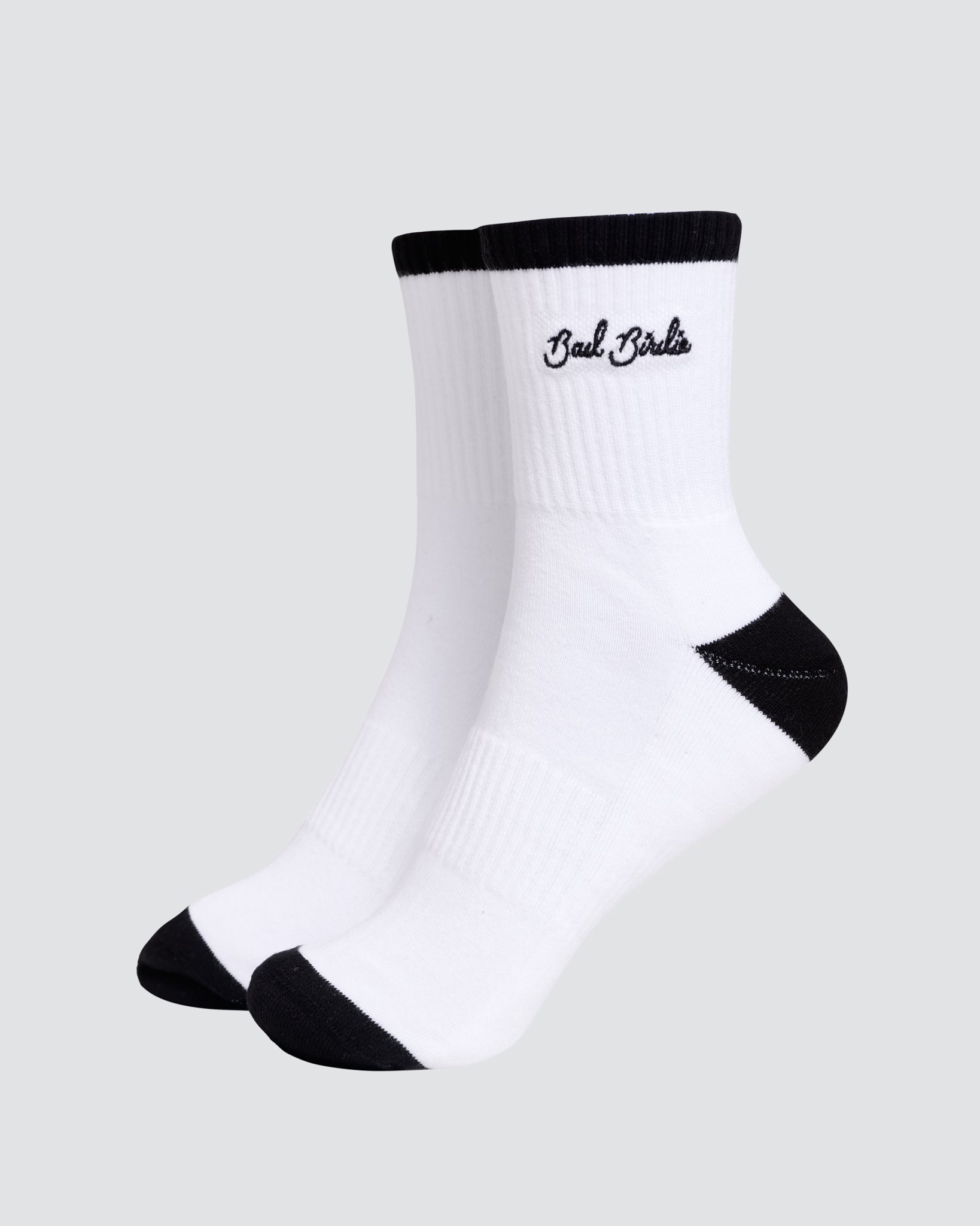 Script Mid Crew Socks - Stripe White-Socks-Bad Birdie
